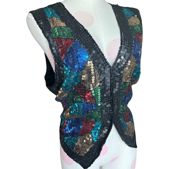 Vintage Jackets & Blazers - Vintage 90s/Y2K Silk, beaded, and Sequin Rainbow Show Vest - Multiple Sizes/qty